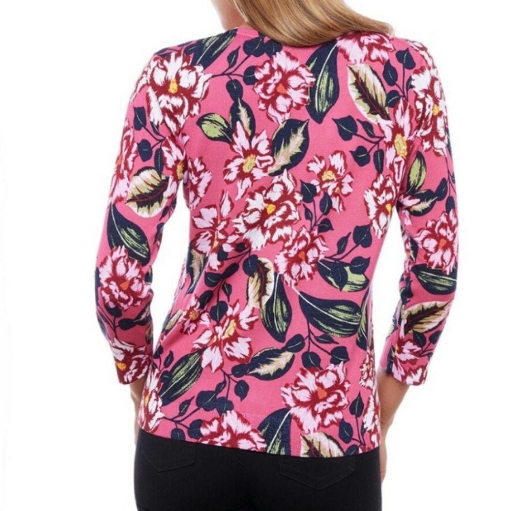 Spense Button Front Cardigan Floral Pattern - Picture 5 of 5